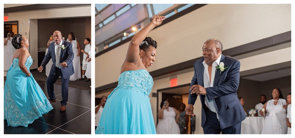 Joyous African American father daughter dance at Tower Club wedding venue 