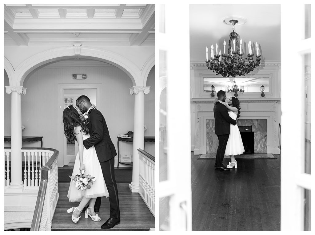 Black and White bridal portrait taken by LaTonya Photography, a black female photographer at The Liriodendron Mansion in Belair, MD