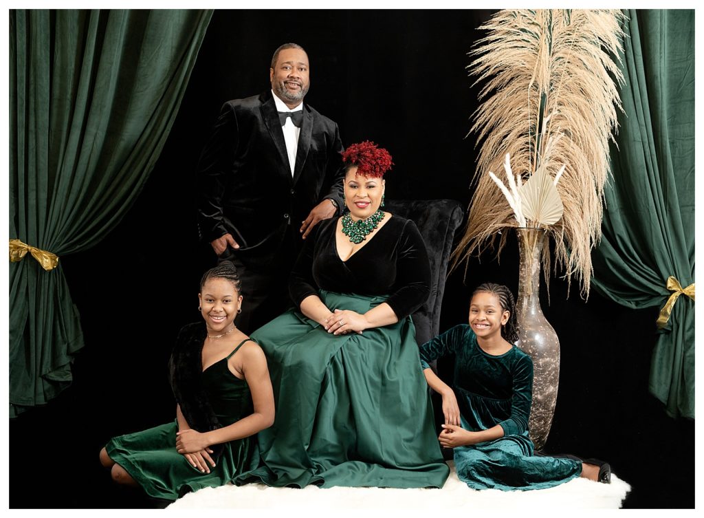 African American family portrait photography session in vanity fair style