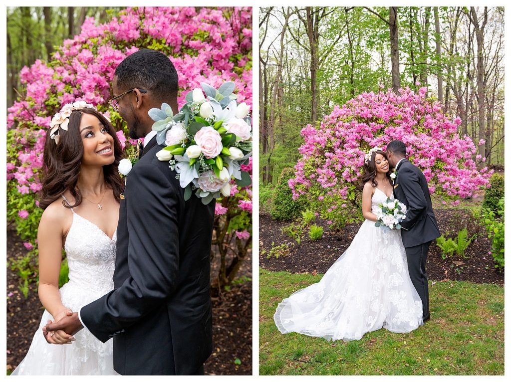 Bridal portraits of African American couple outside of The Liriodendron Mansion by LaTonya Smothers of LaTonya Photography