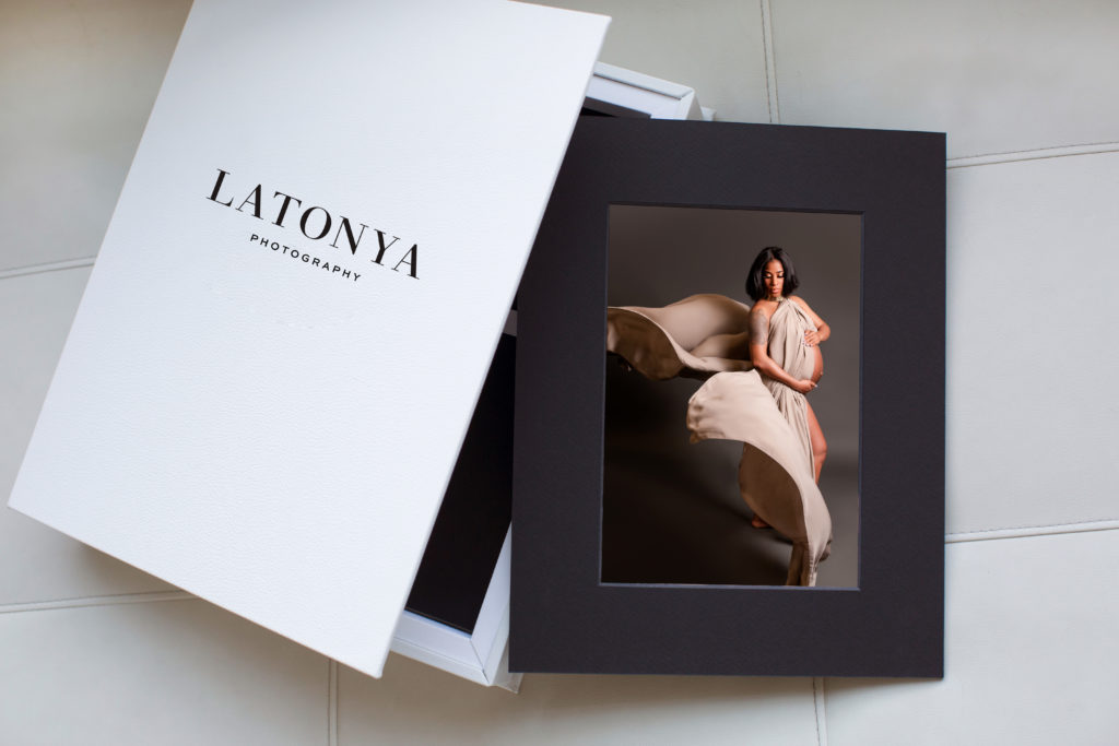Folio Box with a deep matte touch matted print provided by Maryland Photographer, LaTonya Photography