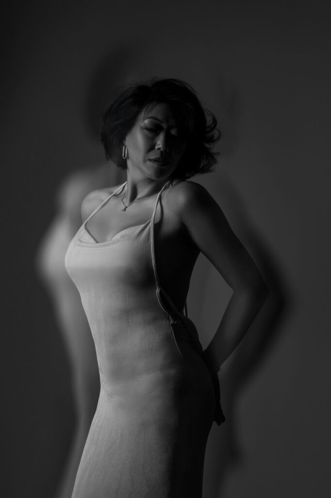 Artistic image captured of a Asian women in black and white.