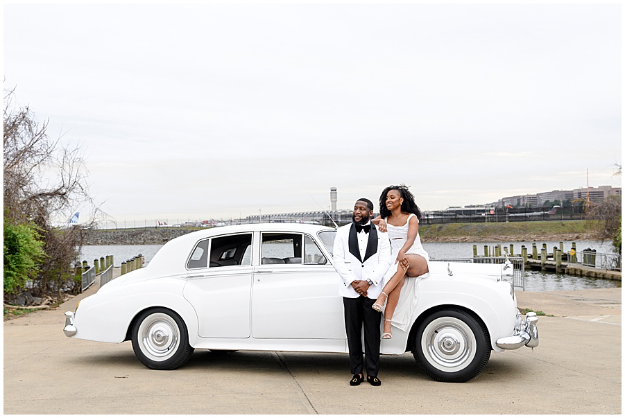 Vintage Car Engagement Photo Ideas at Gravelly Point.