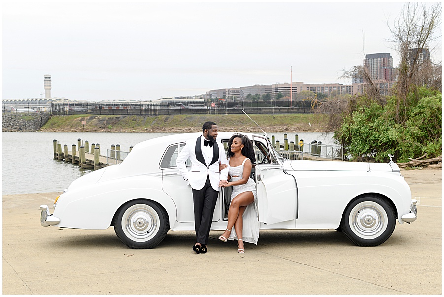 Vintage Car Engagement Photo Ideas of African American couple.